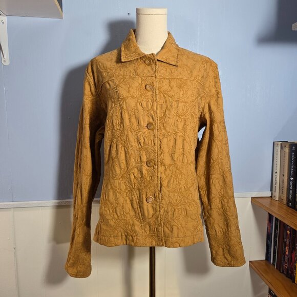 Coldwater Creek Large Petit Golden Tan Textured Paisley Button Up Fall Jacket - Picture 2 of 12